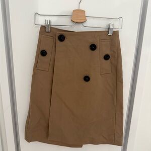 Goen. J Elegant Tan Pencil Skirt with Black Buttons